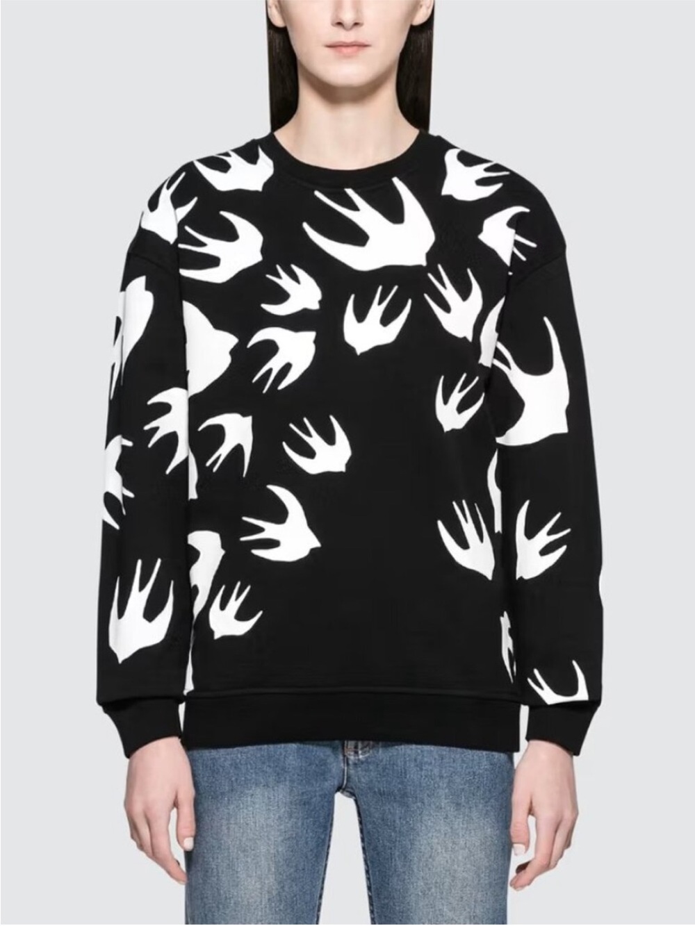 McQ Alexander McQueen l Black White Swallow Swarm Crewneck Sweatshirt